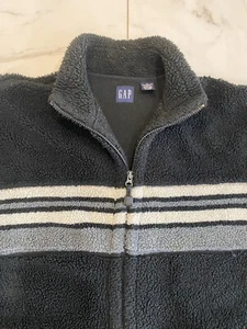 Vintage GAP Deep Pile Full Zip Fleece Jacket Striped Warm Medium Grey 23x29 - Picture 1 of 10