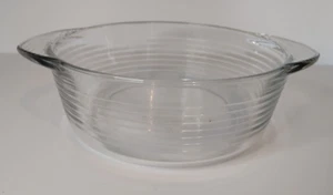 Vintage 1960s Libbey 2 Qt Soufflé Casserole Clear Ribbed Glass- Ribbed Handles - Picture 1 of 5