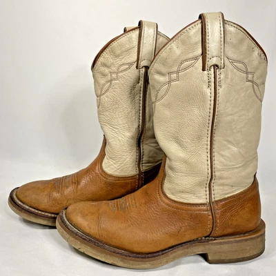 复古 Laredo 女式牛仔靴西部尺寸 8.5 M 棕色棕褐色 28 6964 双色 — 第 1/4 张图片