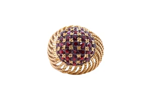 Vintage 18K Gelbgold Granat Kuppel Cocktail Ring - Bild 1 von 8