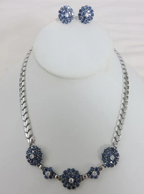 Fantastic ESTATE Sapphire & Diamond NECKLACE & EARRINGS 18K White Gold  AA Blue - Image 1 of 4