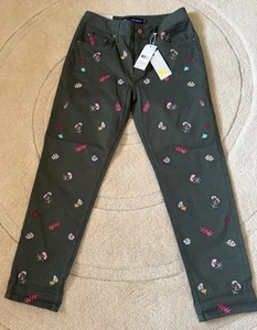 Boden Dark Green Girlfriend Jeans With Multicoloured Embroidery Size 10 Petite - Picture 1 of 7