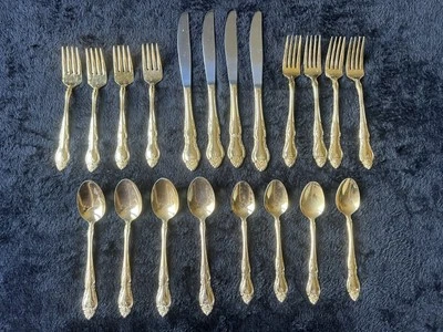 Japan Gold Colored Silverware Lot Knives Spoons Forks - Image 1 of 3