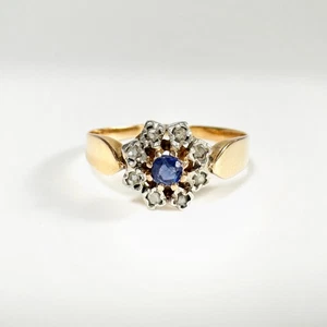 Vintage 18k gold diamond and sapphire ring - Picture 1 of 9