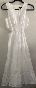 Banana Republic White MIDI Dress Cut Out Eyelet Size XS/S Vacation Coastal Boho - Picture 1 of 5