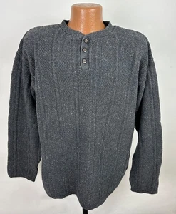 Vintage 90s Henley Sweater Mens XL Charcoal Gray Pique Knit Minimalist Structure - Picture 1 of 12