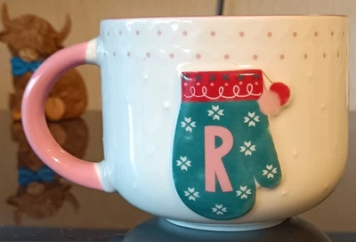 Große Weihnachtstasse Alphabet Buchstabe R Fäustlinge Design Kaffee Tee Tasse NEU Jumbo  - Bild 1 von 4