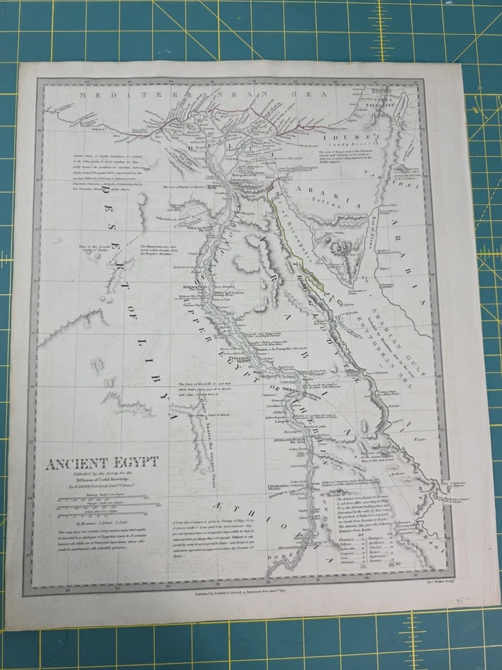 1831 S.D.U.K. Mapa del Antiguo Egipto Coloreado a Mano Grabado Original Foto 1 de 1