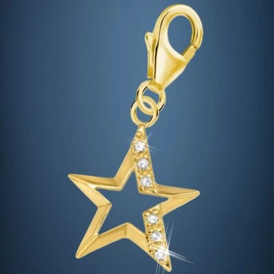 Stern Karabiner Charm 925 Sterling-Silber Gold Vergoldet Anhänger für Armband - Bild 1 von 3