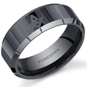 Anillo de tungsteno negro Masonic Gateway Symbol 8 mm ajuste cómodo para hombre tallas 8 a 13 - Imagen 1 de 1