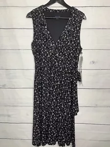 TOMMY HILFIGER Womens Dress Size 12 Floral Sleeveless Midi Sheath Black White - Picture 1 of 5