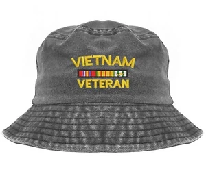 Vietnam veteran embroidered vintage bucket hat (black), custom make hat - Picture 1 of 3