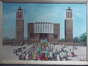Eritrea, multitudes en la catedral de Enda Mariam Asmara óleo original firmado indistintamente - Imagen 1 de 4