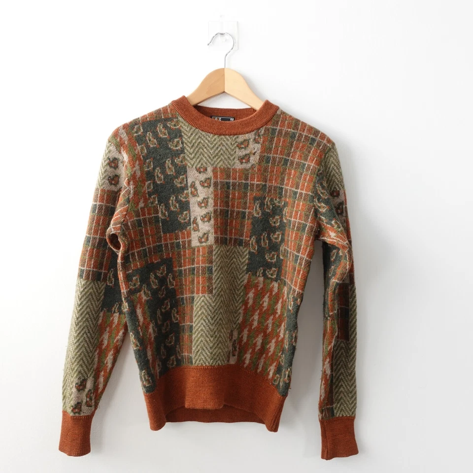 Suéter De Colección DAKS Londres Pequeño Marrón Retazos Jersey Cuadros Pata de Gallo Delgado Años 90 Foto 1 de 4