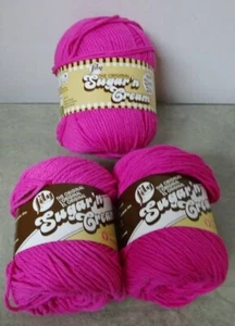 THREE Lily Sugar 'n And Cream HOT PINK Cotton yarn ~ TWO- 2.5 oz. / ONE 4 oz. - Picture 1 of 5
