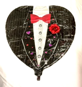 Rare Vintage Tuxedo Heart W/Rose Corsage Valentine’s Day Mylar Balloon - Picture 1 of 4