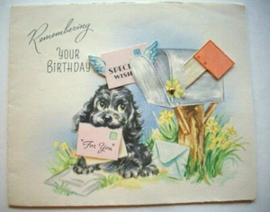 40er Cocker Spaniel Mails Brief Brief Briefkasten beweglich Flagge Geburtstag Grußkarte *A5 - Bild 1 von 4