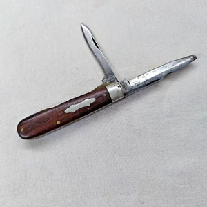 VTG Schrade Walden Electricians Pocketknife 2 Blade Folding Knife Wood Handles - Picture 1 of 16