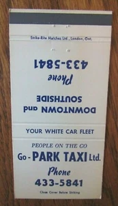 TAXI CAB: PARK TAXI (LONDON, ONTARIO) (1960s MATCHBOOK MATCHCOVER) -F24 - Picture 1 of 1