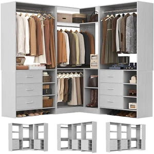 Corner Closet System with 6 Drawers and 4 Hanging Rods, Walk-In Closet Organizer - Picture 1 of 30