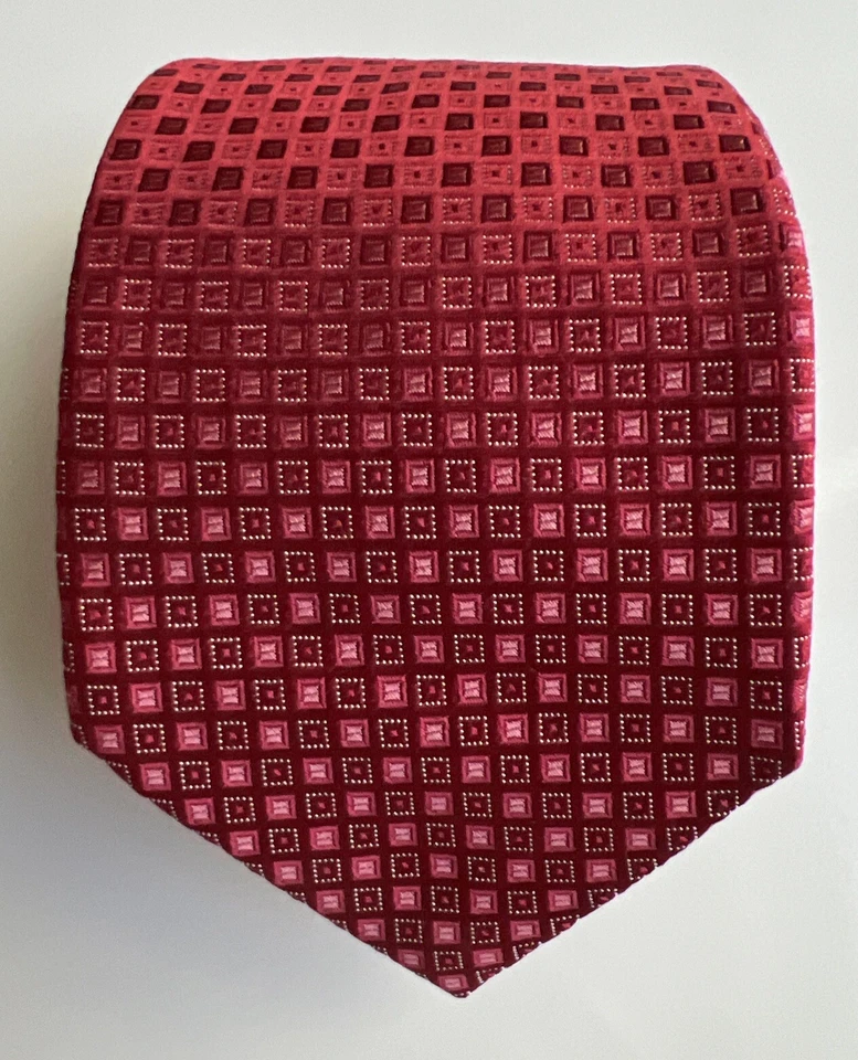 DKNY Men's Silk Foulard Tie Burgundy and Pink 58” x 3 1/4” - Image 1 of 4