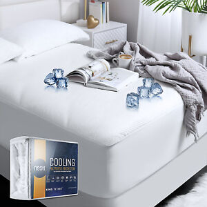 Cooling Mattress Protector Waterproof Fitted Mattress Cover Elastic All around