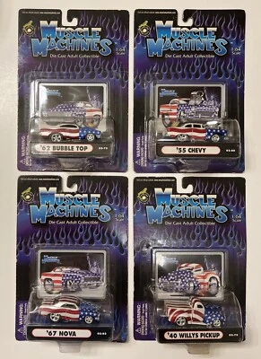 Vehículos fundidos a presión coleccionables nuevos 2002 Muscle Machines (4) rojo, blanco, azul Foto 1 de 4