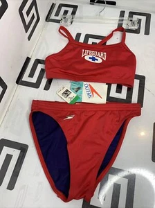 NEW SPEEDO Lifeguard Top Female Red Flyback Sz 12 Guard Bottom 2-Pc Two Piece - Picture 1 of 9