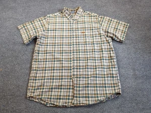 Carhartt Shirt Mens 2XL Green Beige Check Button Workwear Short Sleeve - Picture 1 of 7