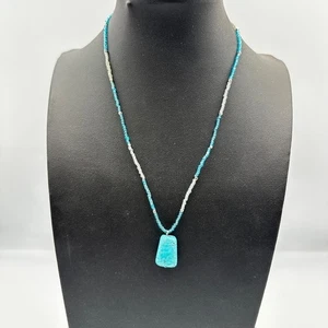 Handmade Turquoise Nugget Pendant Necklace Seed Bead Sterling Silver Boho - Picture 1 of 5