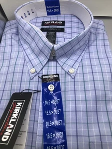 Camicia elegante uomo 100% cotone Pima firmata Kirkland nuova, toni blu 16,5x36/37 - Foto 1 di 4