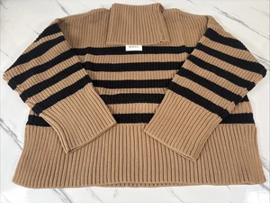 Quince 100% Organic Cotton Split Hem Turtleneck Sweater Striped Size Medium - Picture 1 of 10
