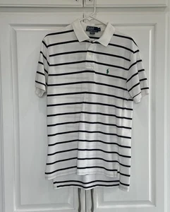 Polo Ralph Lauren Striped Shirt Men's Size Medium White Short Sleeve 100% Cotton - Picture 1 of 13