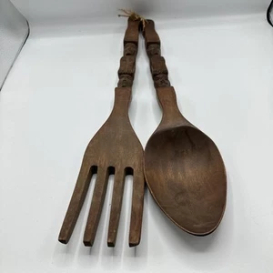Tenedor y cuchara de madera tallada grande MCM vintage decoración de pared 22" tiki bar tótem - Imagen 1 de 16