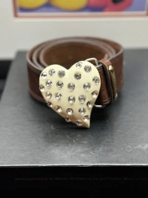 Rare Vtg Betsey Johnson Heart W/Rhinestones Buckle & Leather Belt Size M 39in - Image 1 of 4
