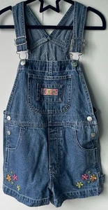 Honors Girls Denim Floral Embroidered Patch Pink Yellow Overalls Shortalls Sz XS - Picture 1 of 18