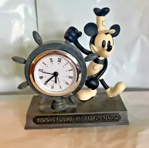 Disney Mickey Mouse Steamboat Willie Mantle Clock 80 Years of Magic Figurine - Picture 1 of 3