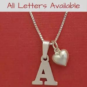 Sterling Silver Initial Letter Necklace Alphabet Heart Solid 925 pendant n chain - Picture 1 of 39