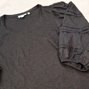 Chico's Lino Elegante Negro Top Hinchado Mangas 3/4 Talla Grande Verano Trabajo Informal - Imagen 1 de 8