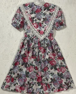 Vtg. 80s LA Touch Girls Dress Short Sleeve Eyelet Ruffle Colorful Floral Size 14 - Picture 1 of 17