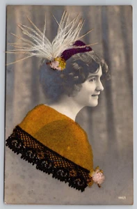 RPPC Novelty Beautiful Women Add-On Feather Lace Unique Kitsch UNP Postcard - Picture 1 of 3