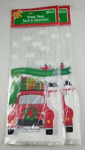 New (40 Count total) CHRISTMAS CELLO GIFT BAGS Red Truck TREAT BAGS w/Ties