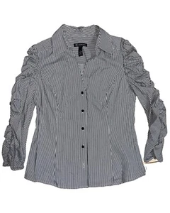 NEU INC INTERNATIONAL CONCEPT gestreiftes Blusentop mit gerafften Ärmeln für Damen weiß 12 - Bild 1 von 5