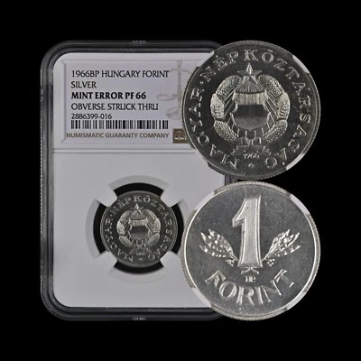 HUNGARY. 1966, 1 Forint, Silver - NGC PF66 - Obverse Struck Thru, Ex-Set, RARE - Image 1 of 4