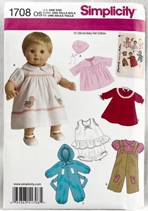 2013 Simplicity Sewing Pattern #1708 15" Baby Doll Clothes 6 Outfits UNCUT 16186 - Bild 1 von 8