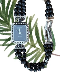 VTG Helbros Ladies Marcasite Watch Bead Bracelet SilverTone New Battery SEE PIX - Picture 1 of 14