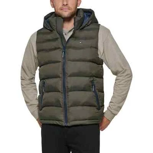 Tommy Hilfiger Men's Hooded Puffer Vest, Olive, XX-Large - Picture 1 of 13