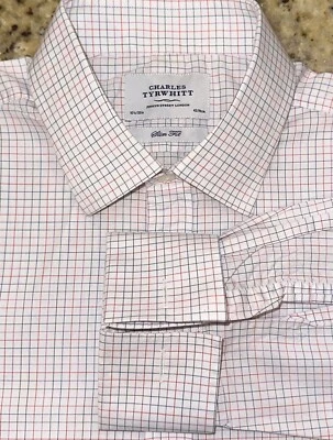 Camisa de vestir Charles Tyrwhitt para hombre ajustada a cuadros puño francés talla 16,5 x 36 Foto 1 de 3