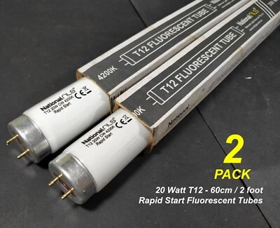 2 x 20W T12 Rapid Start Fluorescent Tubes Lamps 4200K Cool White 600mm 2 foot - Image 1 of 4