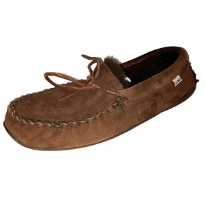 LL Bean Slippers Mens Size 11 Classic Brown Leather Rubber Sole Lamb Shearling - Picture 1 of 9